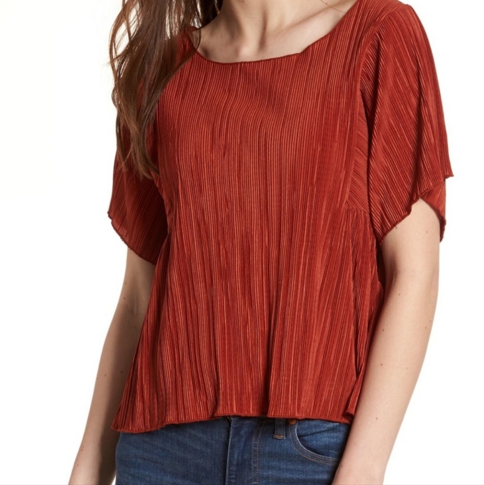 Madewell Texture and Thread Micropleat Top Size Medium Rust, Burnt Orange